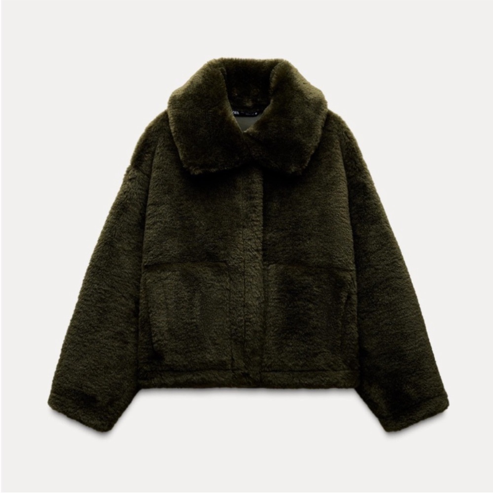 Zara Dark Green Teddy Jacket